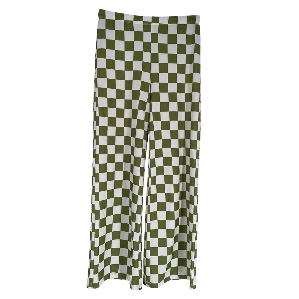 Princess Polly Size US 4 Green White Checkerboard Wide Leg Pants Stretch